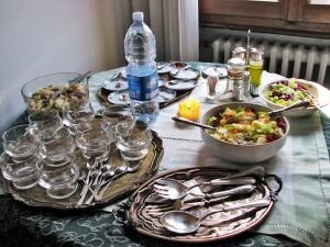 Preparing for a bridal shower with good food and wine