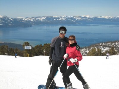 Colin & I skiing